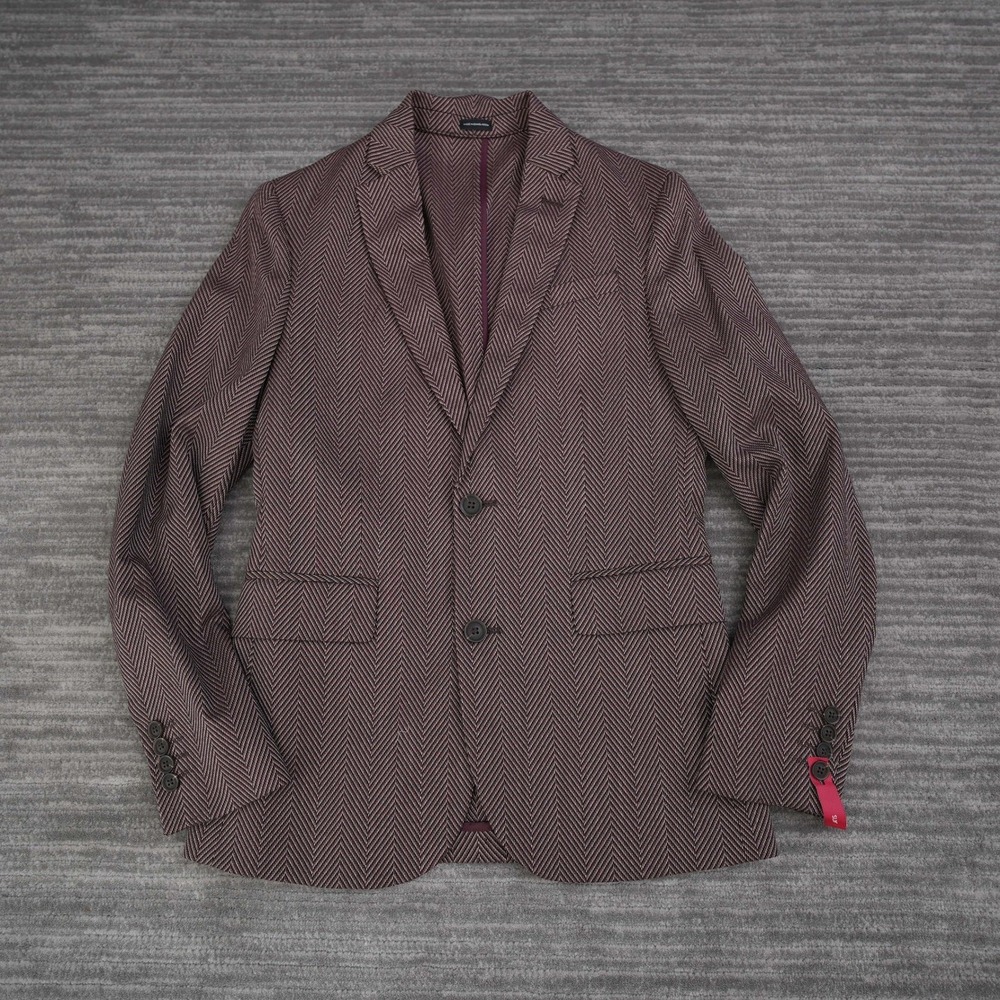 J.Ferrar Blazer Men Slim Fit Herringbone Burgundy‎ Black 34/36 R NWT